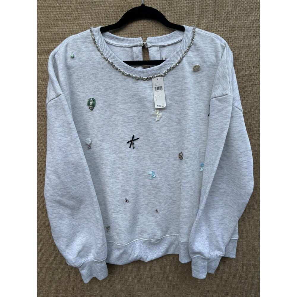 New MAEVE Icon Crew Neck Sweater Heather Grey Size Large